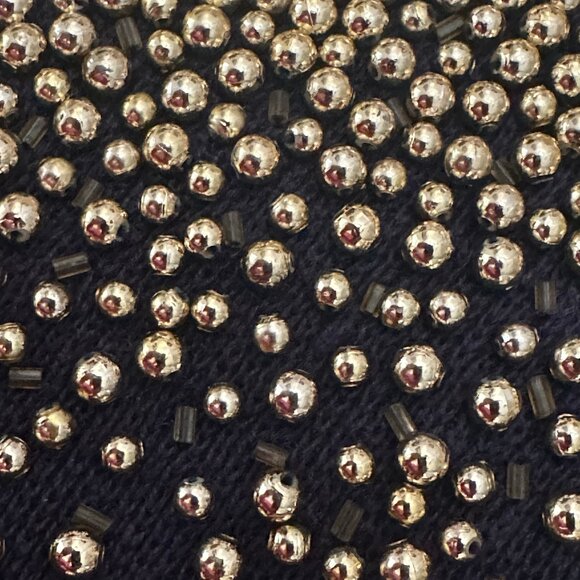 Vintage 80's Bonnie Boerer Embellished Navy Sweater with Gold Beads S - Picture 10 of 14